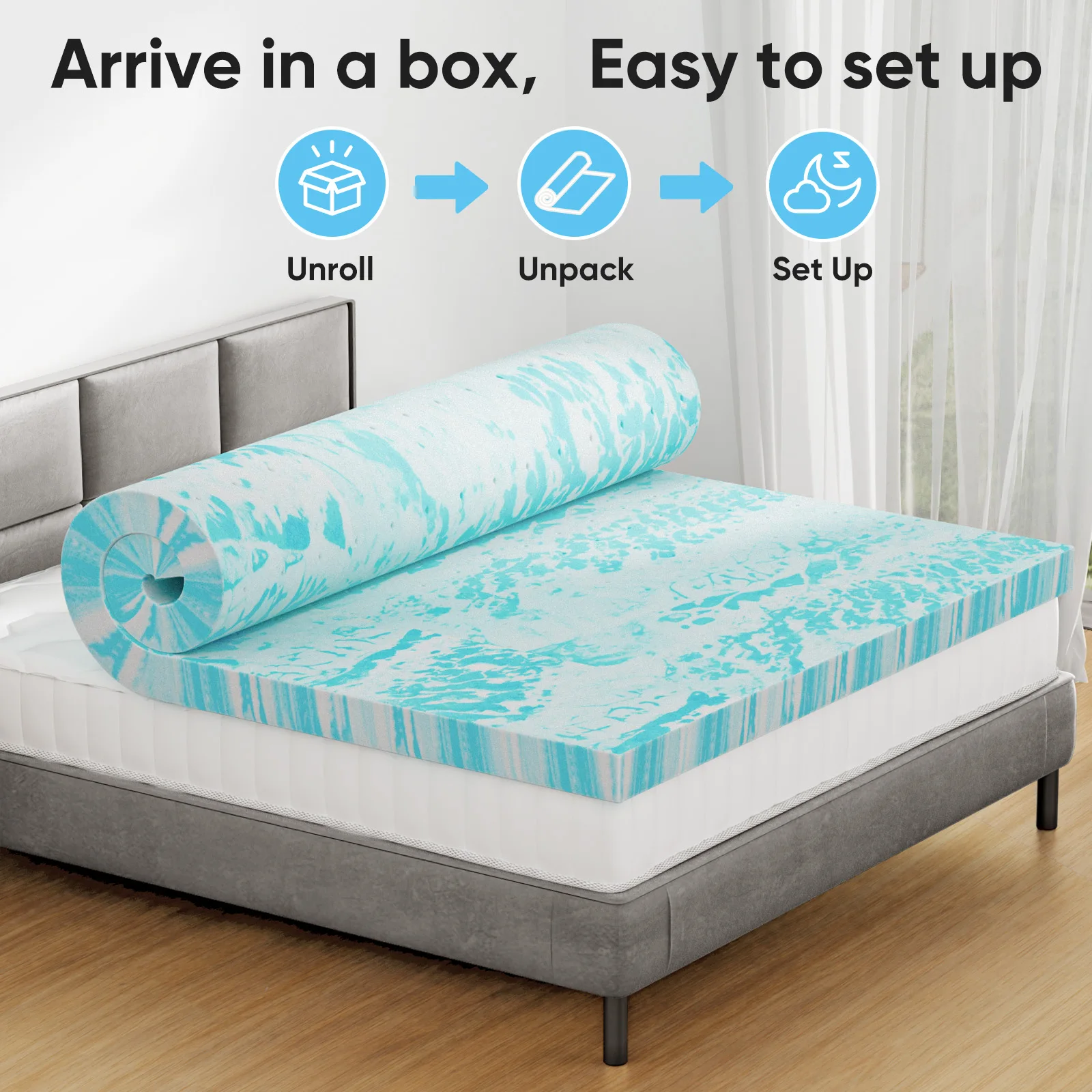 JHK 2 Inch Gel Memory Foam Mattress Topper Full Size Cooling Mattress Soft and Breathable Bed Topper School Bedroom Furniture - Image 4