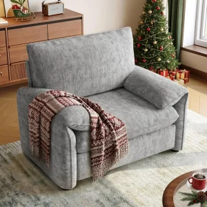 Oversized Accent Chair, 42 Inch Chenille Fabric Armchair, Comfy Single Sofa Chair with Padded Arms, Pocket Spring Cushion