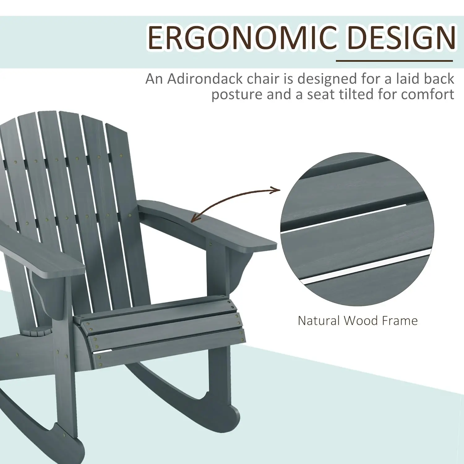 Wooden Adirondack Rocking Chair Outdoor Lounge Chair Fire Pit Seating with Slatted Wooden Design, Fanned Back, Customized - Image 5