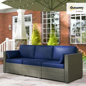 PE Wicker Deep Seating 3 Seater Outdoor Sofa Removable Cushions Balcony Deck Garden Poolside 75in, Custom