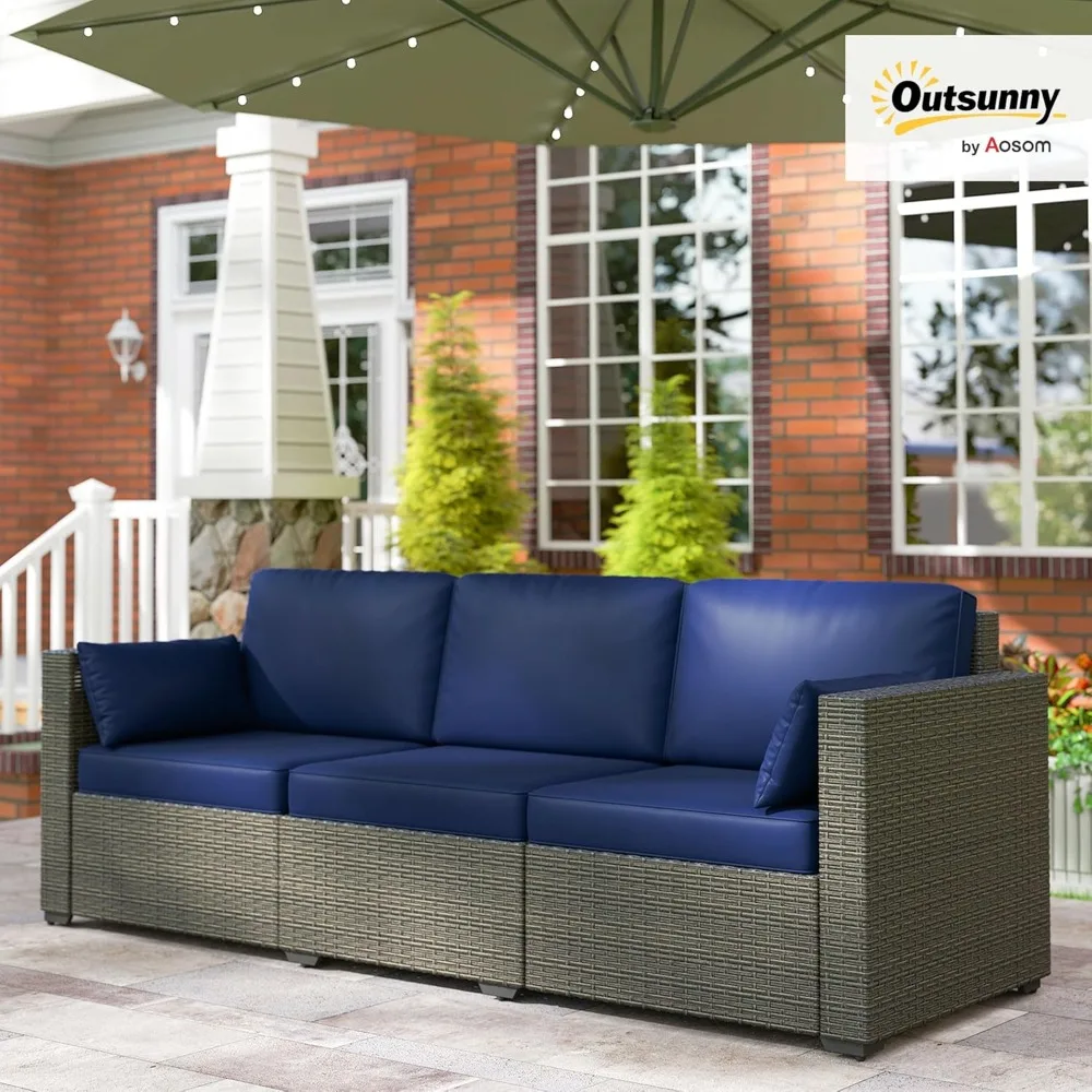 PE Wicker Deep Seating 3 Seater Outdoor Sofa Removable Cushions Balcony Deck Garden Poolside 75in, Custom