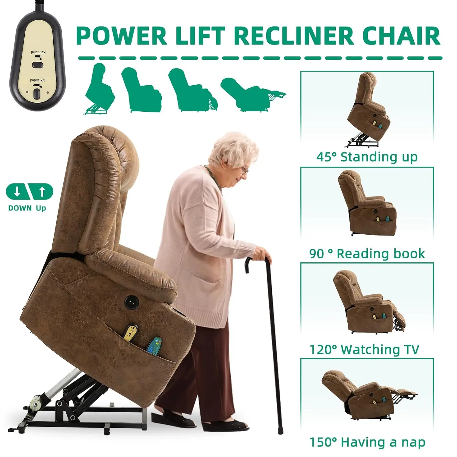 Tall Man Large Power Lift Recliner Chair with Massage and Heat for Elderly, Overstuffed Wide Electric Lift Recliner, Customized - Image 4