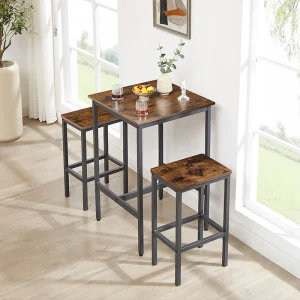 Bar Table Set, Square Bar Table with 2 Bar Chairs, Industrial Style Bar Chairs for Kitchen Breakfast Table, Bar, Living Room, Ba