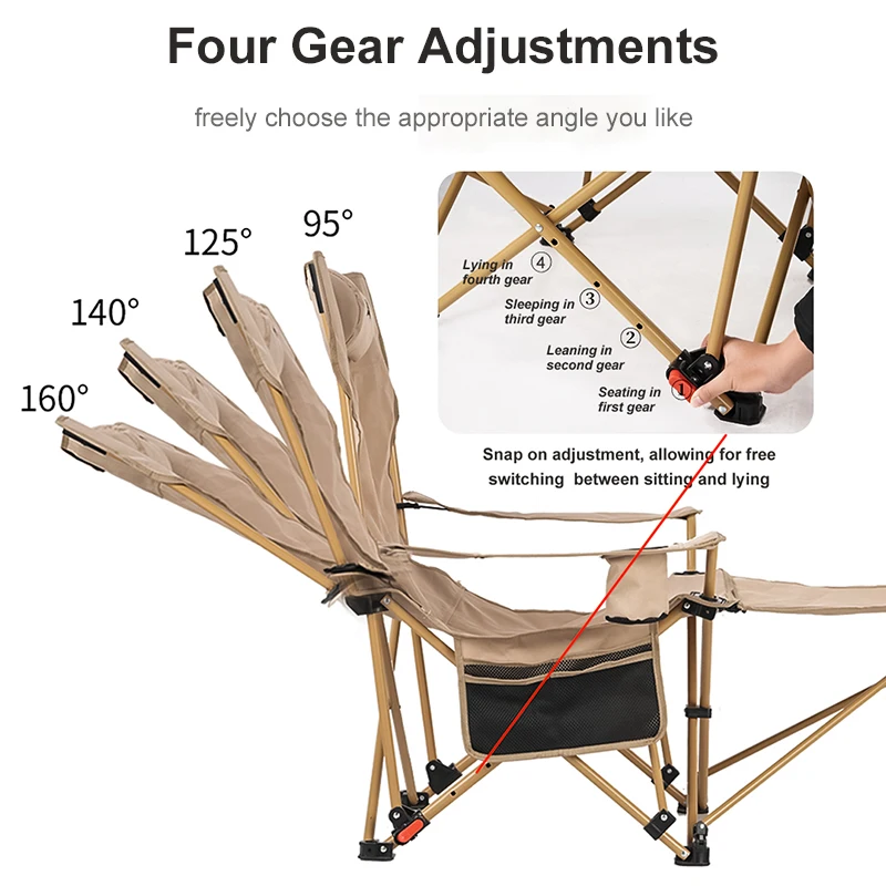 WESTTUNE 2-in-1 Reclining Camping Chair Lightweight Folding Camping Lounge Chair with Adjustable Backrest & Footrest for Beach - Image 5