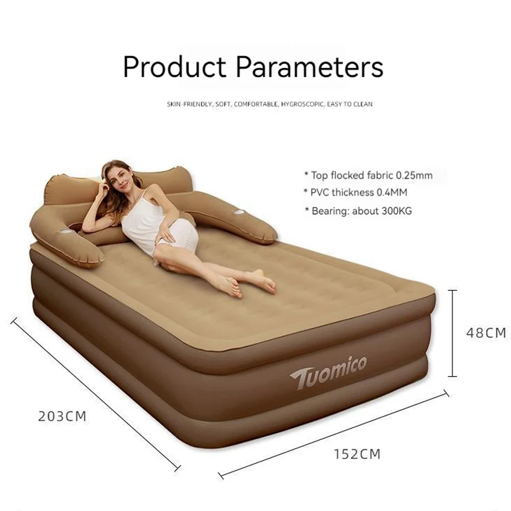 2 Persons Inflatable Mattress Camping Folding Home Indoor Outdoor Air Cushion 48cm High Bed Lazy Laying Soft Skin-friendly - Image 2