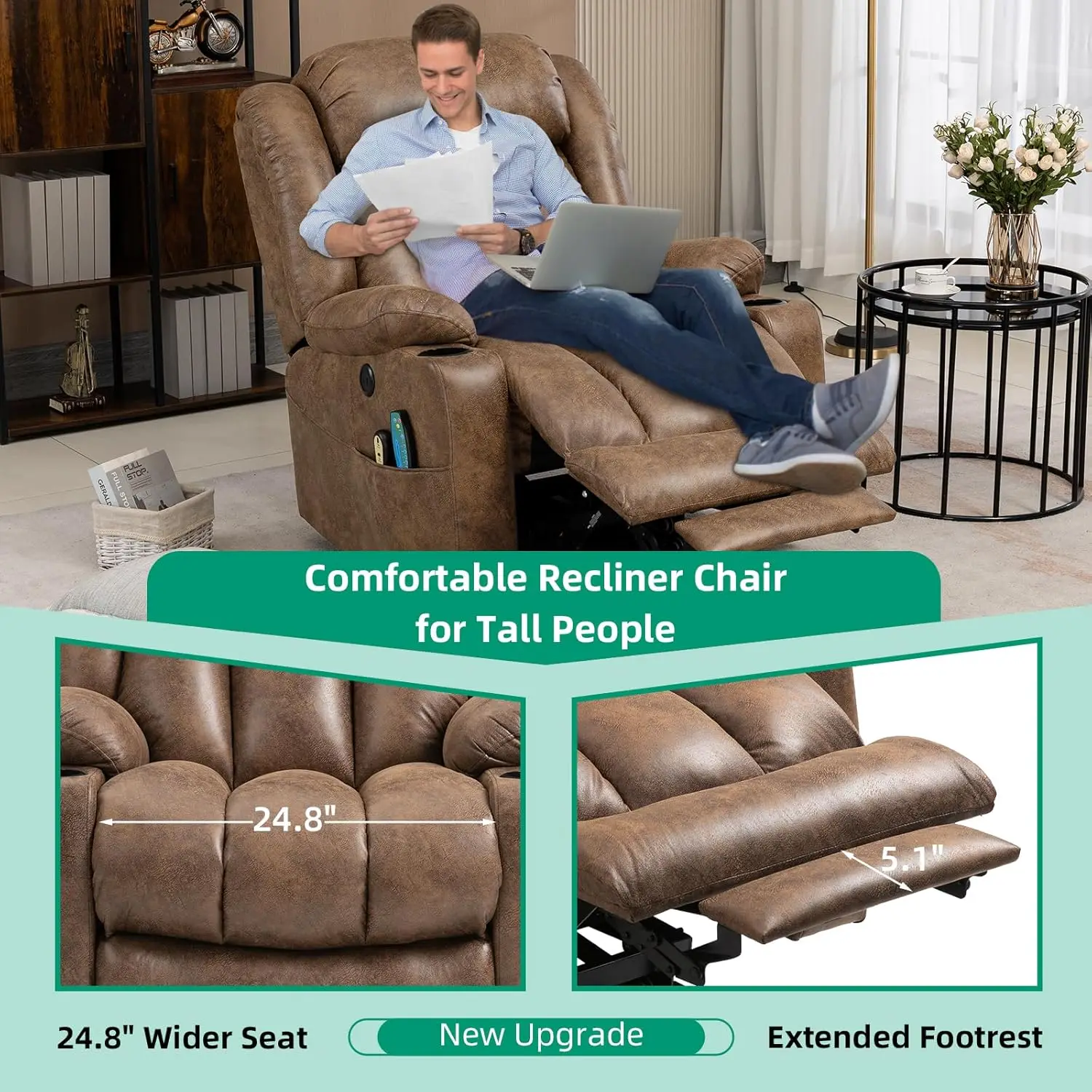 Tall Man Large Power Lift Recliner Chair with Massage and Heat for Elderly, Overstuffed Wide Electric Lift Recliner, Customized - Image 6