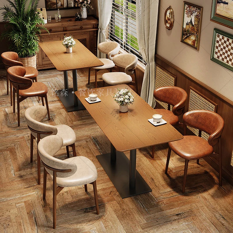 Trendy Restaurant Table Chair Set Bars, Bistros, Cafes, Solid Wood Tables And Chairs, Vintage Commercial Dining Tabl - Image 2