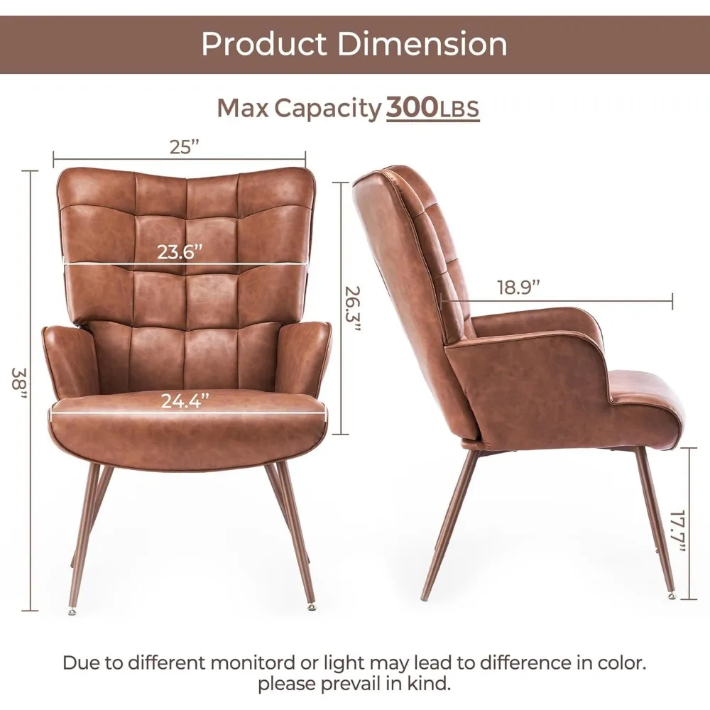 PU Leather Accent Chair, High Back Wingback Chair, Comfortable Single Seating, Elegant Tufted Accent Chair, Customized - Image 3