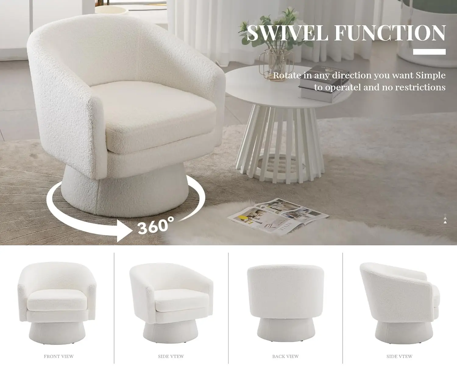 Modern White Swivel Sherpa Barrel Chair Cozy Round Arm Club Chair for Bedroom Living Room Waiting Area, Customized - Image 6