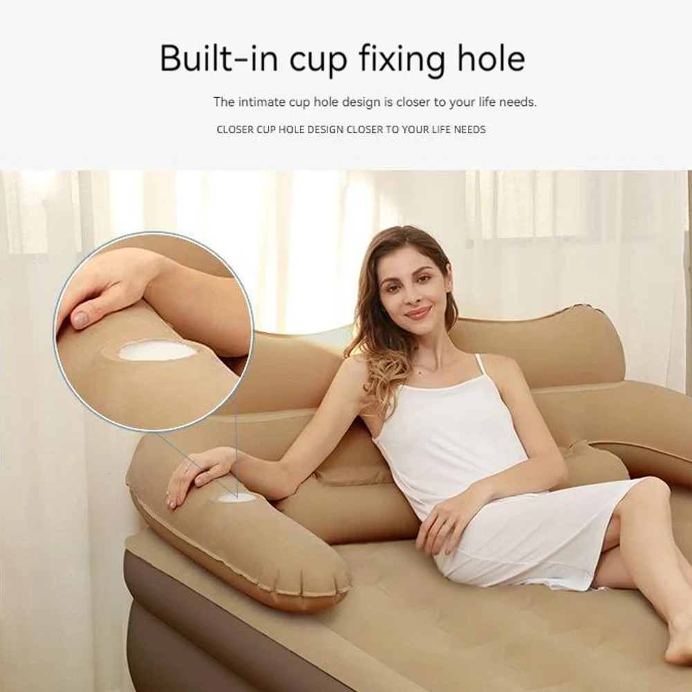 2 Persons Inflatable Mattress Camping Folding Home Indoor Outdoor Air Cushion 48cm High Bed Lazy Laying Soft Skin-friendly - Image 3