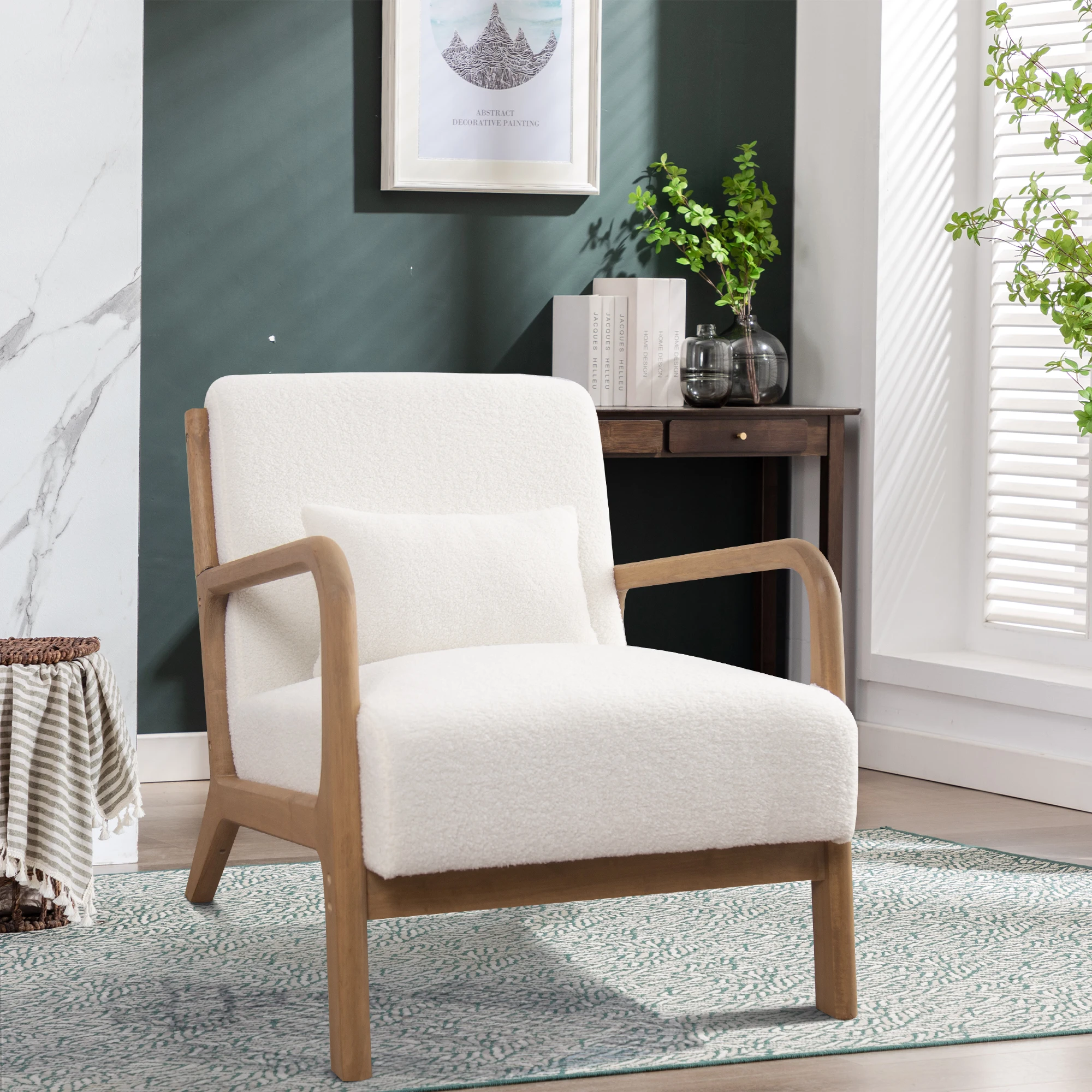 29*33*26 Inch Solid Color Solid Wood Living Room Chair 105° Backrest Non-Slip Casual Bedroom Chair With Pillow - Image 4