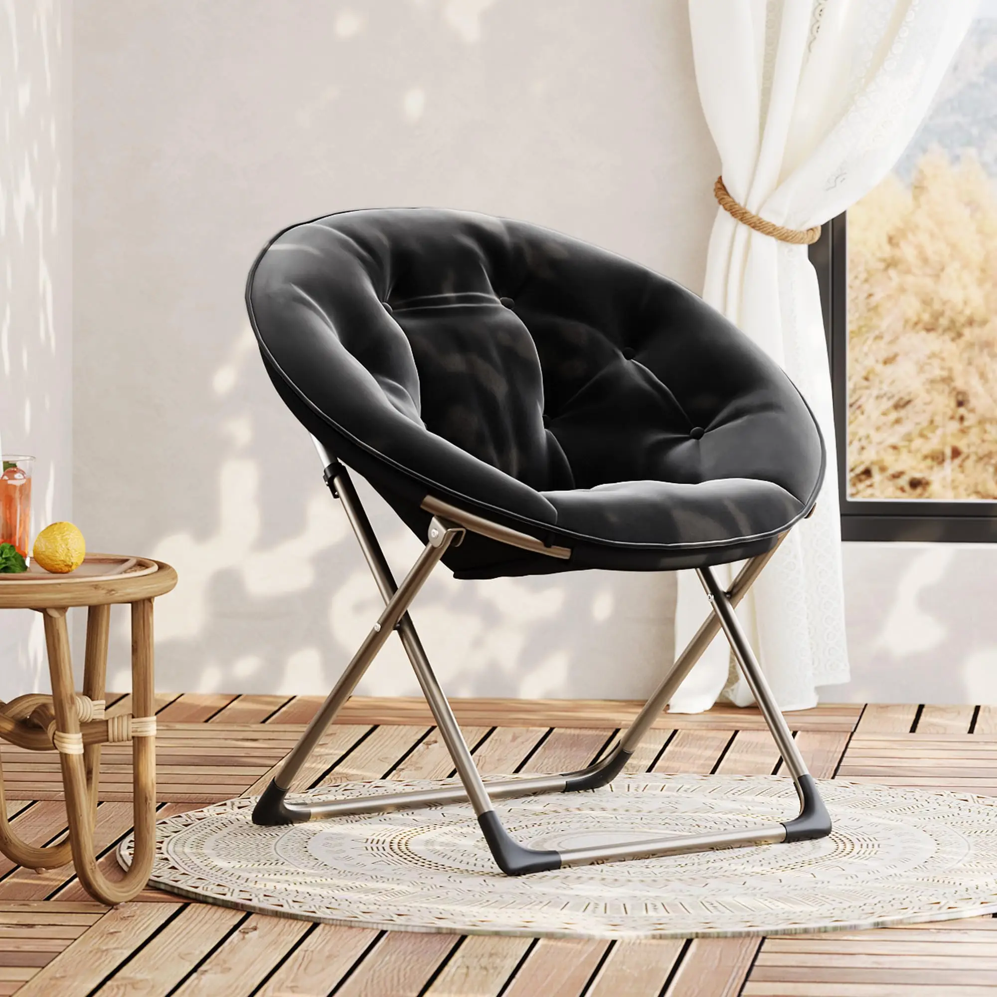 Comfy Oversized Saucer Chair – Soft Plush Fabric Reading Lounger Stable Metal Frame Foldable Accent Lazy Chair - Image 5