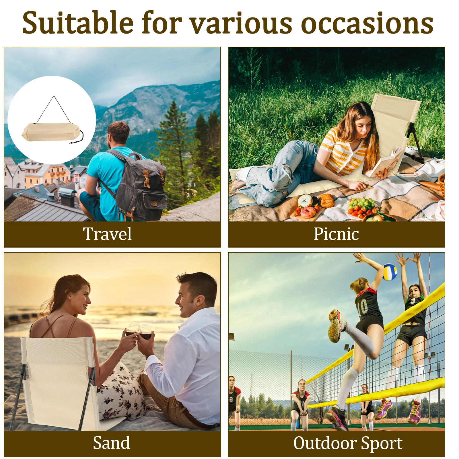 Outdoor Foldable Camping Chair Oxford Cloth Camping Floor Chair Garden Park Single Lazy Chair Backrest Cushion Picnic Back Chair - Image 6
