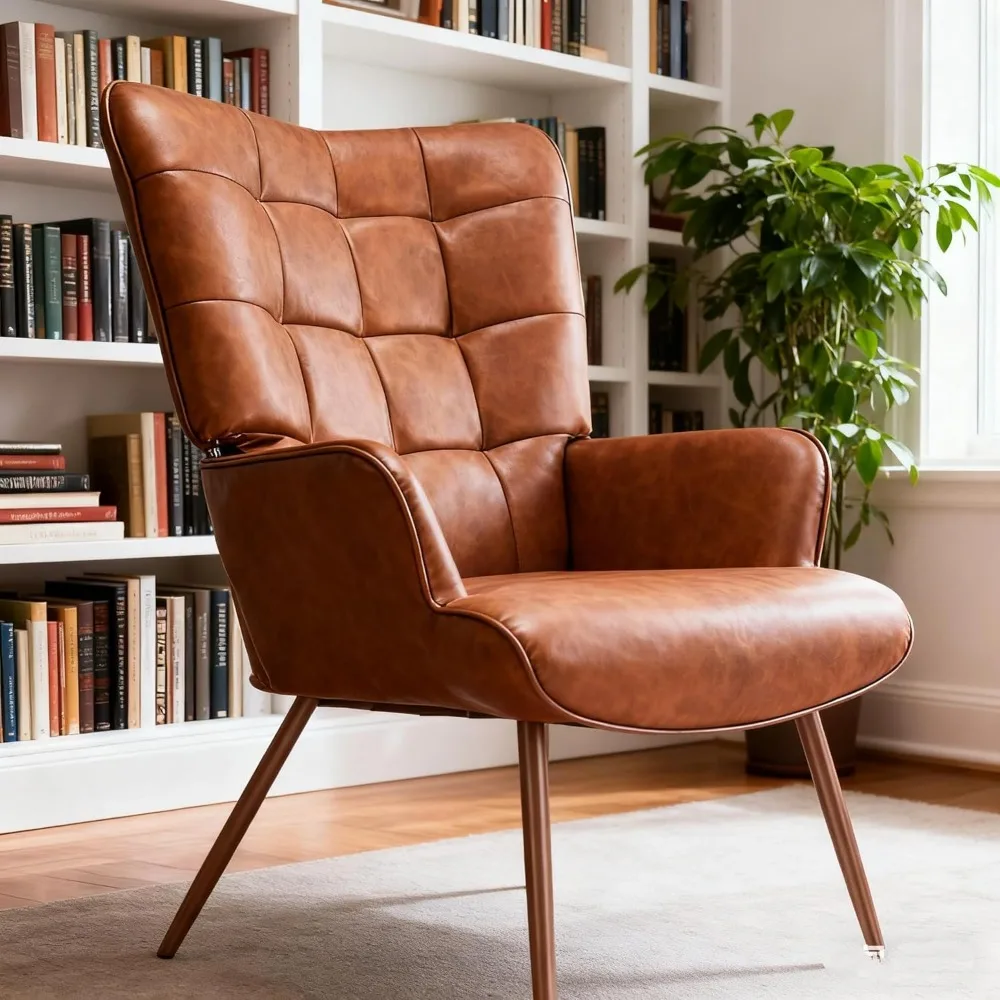 PU Leather Accent Chair, High Back Wingback Chair, Comfortable Single Seating, Elegant Tufted Accent Chair, Customized - Image 2
