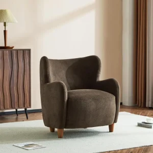 Auden Wingback Accent Chair, abric Club Chair, Velvet Upholstered Armchair, Curved Backrest Single Soa, Sot Cushion Seating, Rea