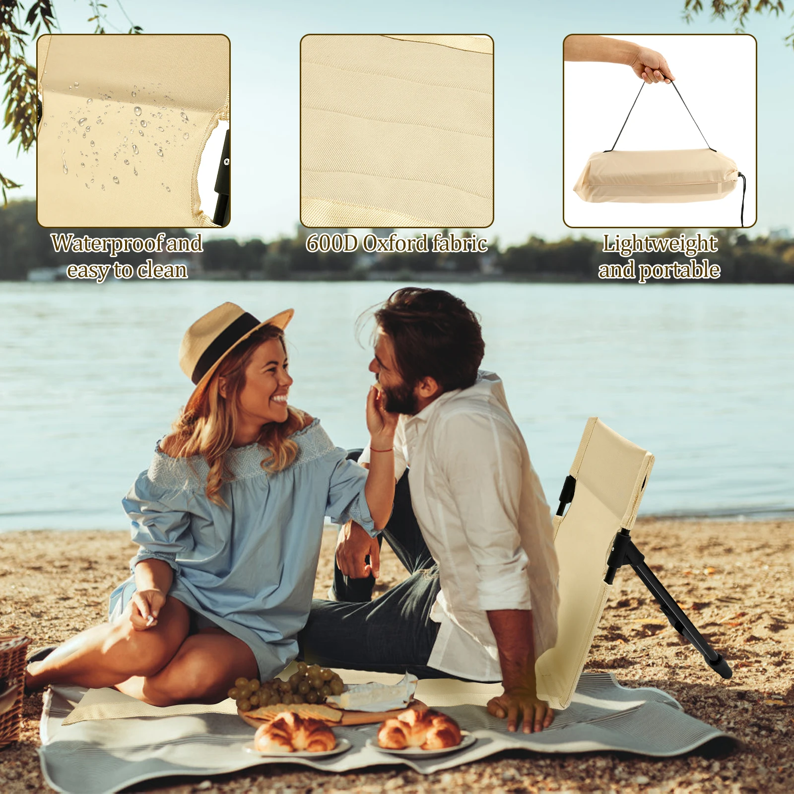 Outdoor Foldable Camping Chair Oxford Cloth Camping Floor Chair Garden Park Single Lazy Chair Backrest Cushion Picnic Back Chair - Image 2