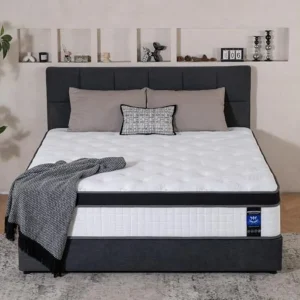 Bed in a Box mattress for back pain relief: medium-firm 12-inch cooling gel memory foam hybrid with 7-zone pocket springs, brea