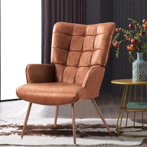 PU Leather Accent Chair, High Back Wingback Chair, Comfortable Single Seating, Elegant Tufted Accent Chair, Customized