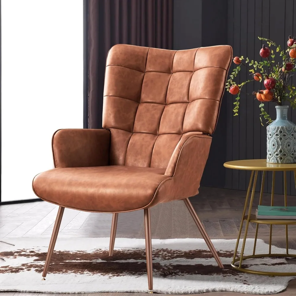 PU Leather Accent Chair, High Back Wingback Chair, Comfortable Single Seating, Elegant Tufted Accent Chair, Customized