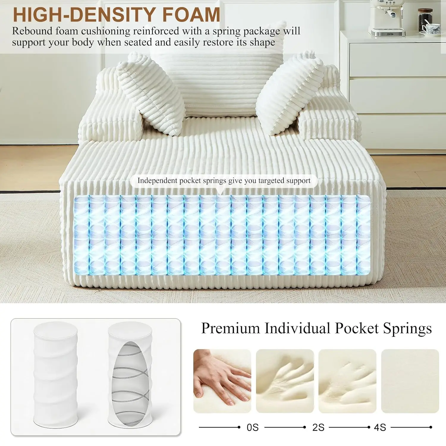 67 Inch Chaise Lounge Chair Indoor Oversized Upholstered Corduroy Sofa Bed Deep Seat Sleeper Couch Customized - Image 3