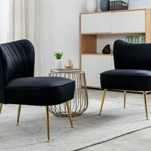 Black Velvet Accent Chair Set of 2 Armless Wingback with Gold Legs for Living Room Bedroom, Customized