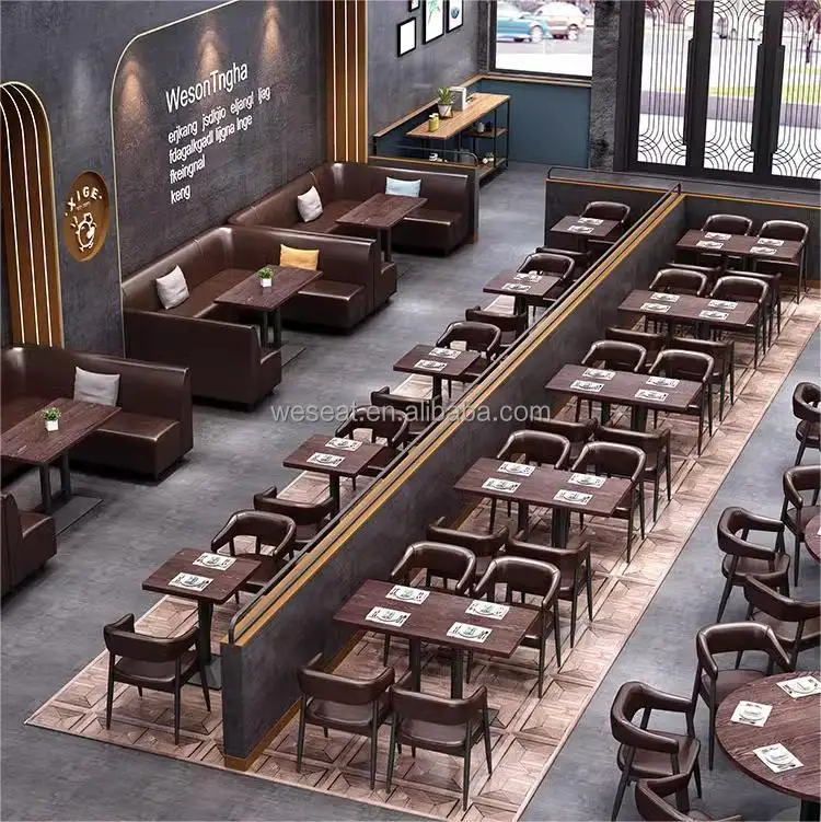 Durable Industrial Wood Cafe Restaurant Furniture Bistro Table Set Canteen Booth Seating Sofa - Image 3
