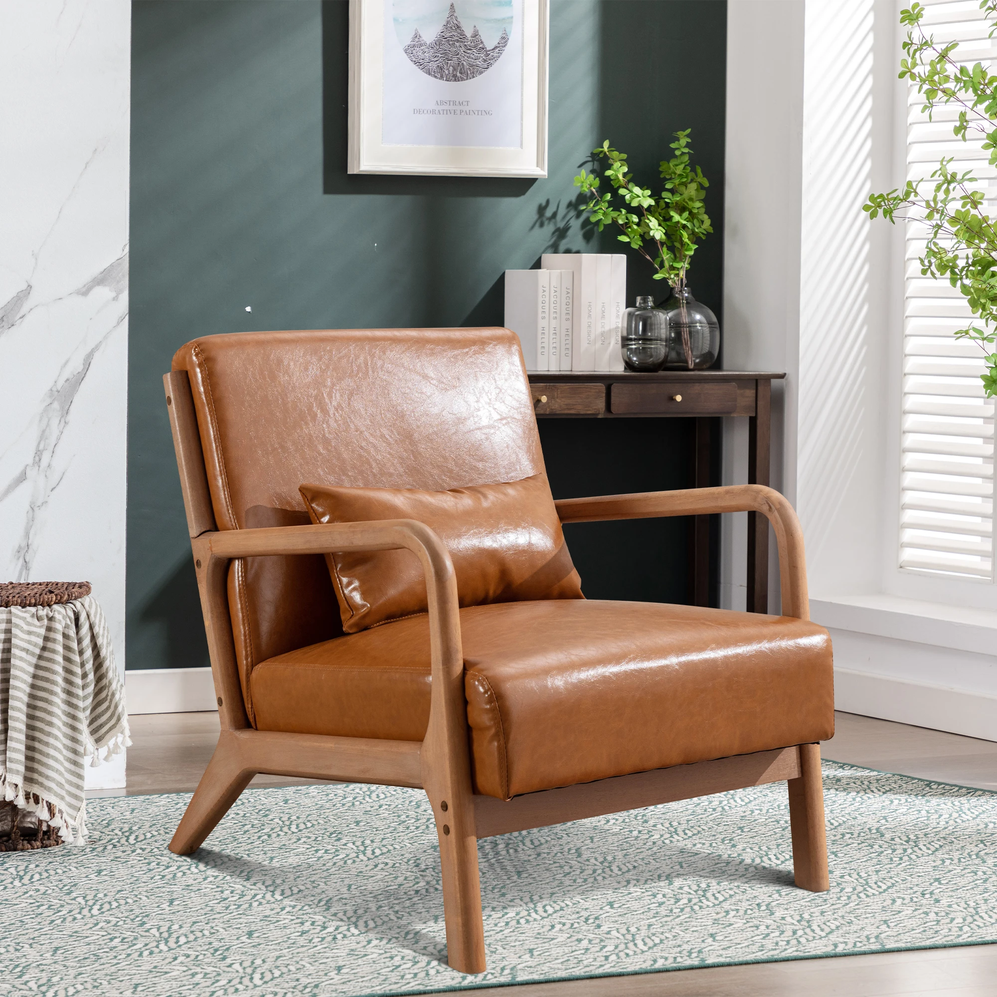 29*33*26 Inch Solid Color Solid Wood Living Room Chair 105° Backrest Non-Slip Casual Bedroom Chair With Pillow - Image 3