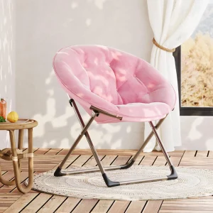 Comfy Oversized Saucer Chair – Soft Plush Fabric Reading Lounger Stable Metal Frame Foldable Accent Lazy Chair
