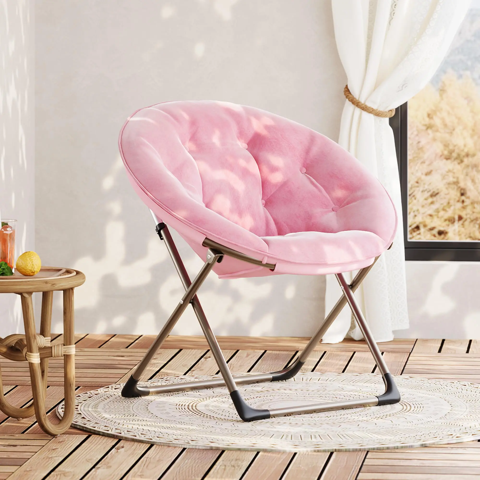 Comfy Oversized Saucer Chair – Soft Plush Fabric Reading Lounger Stable Metal Frame Foldable Accent Lazy Chair