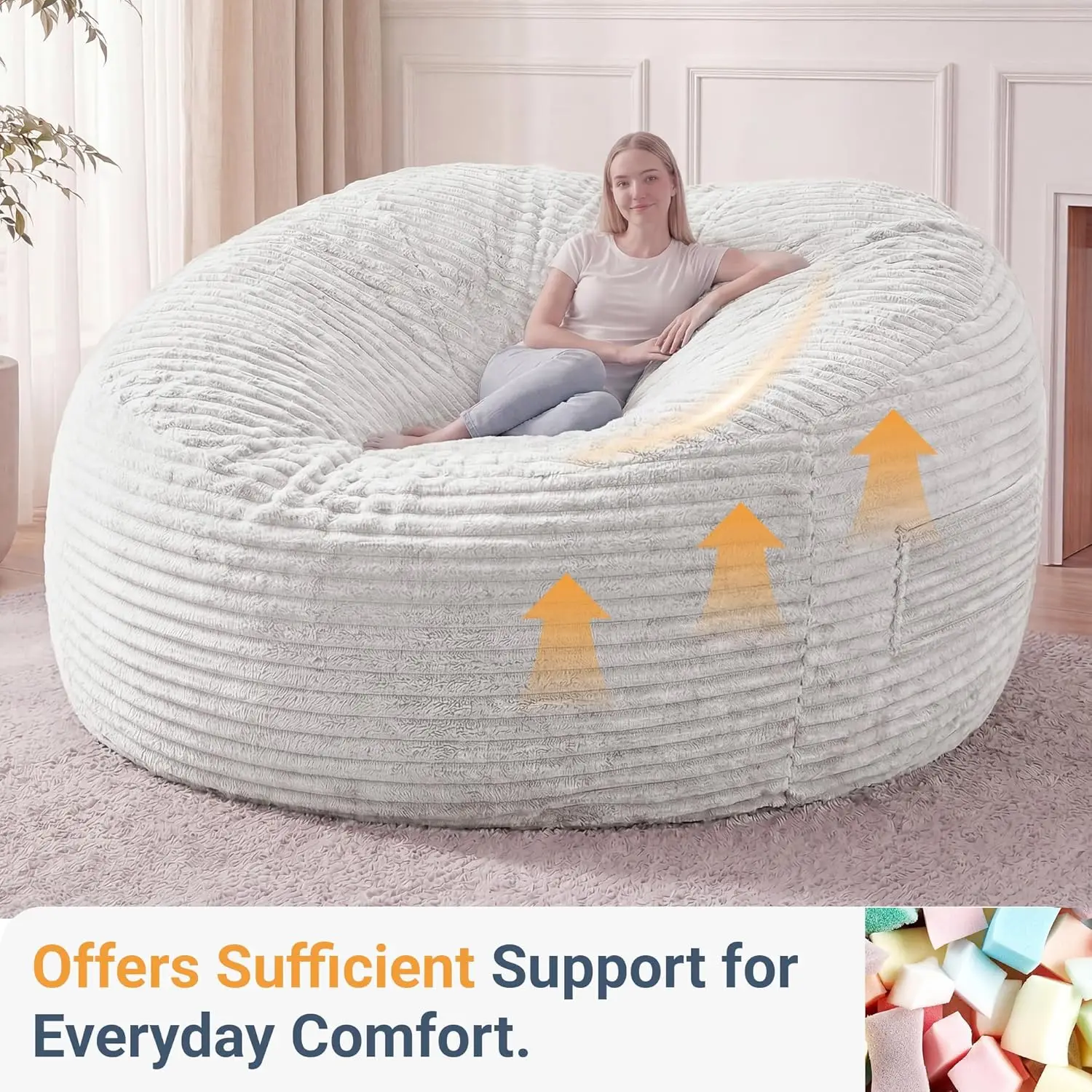 Oversized Couch with Removable Cover, Soft Plush Bean Bag Chairs for Adults and for Kids - Image 6
