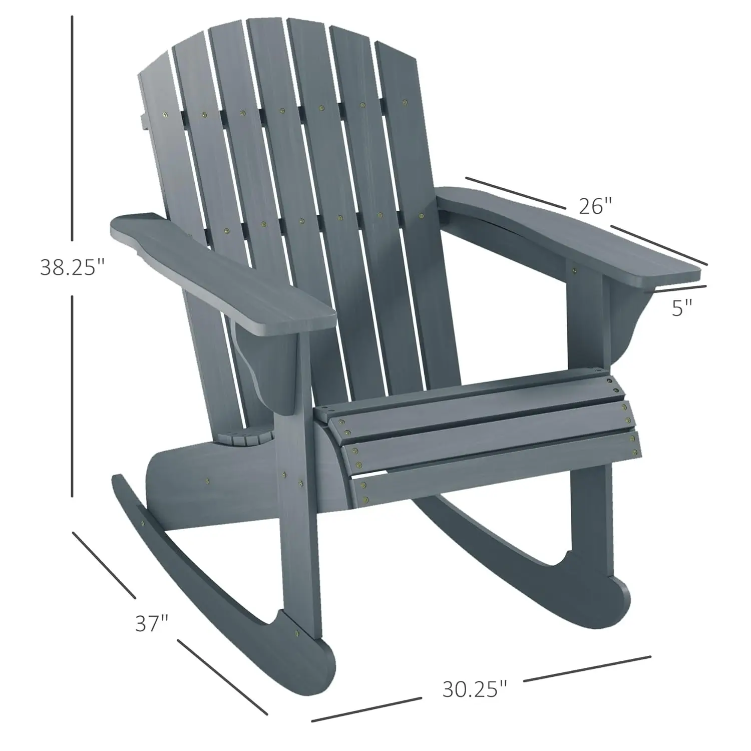 Wooden Adirondack Rocking Chair Outdoor Lounge Chair Fire Pit Seating with Slatted Wooden Design, Fanned Back, Customized - Image 3