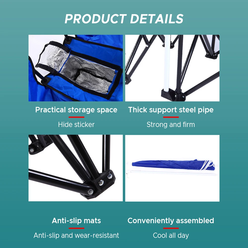 Folding Chair Foldable Portable Camping Outdoor Beach Lawn Chair with Sunshade Ice Bag for Two People - Image 6
