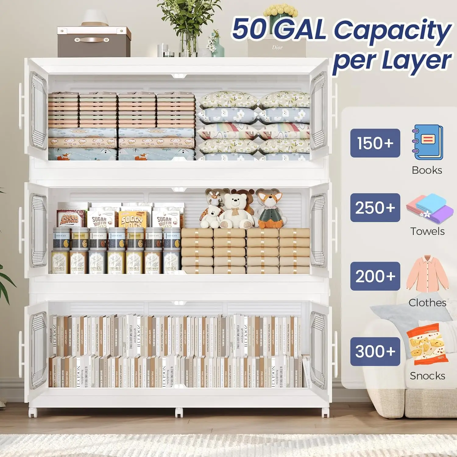 250Gal Stackable Storage Bins with Wheels Lid Doors Large Plastic Containers - Image 4