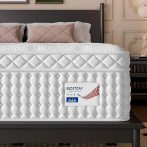 BedStory Medium Firm King Size Mattress 14 Inch, Luxury Hybrid Mattress in a Box for Zoned Pressure and Pain Relief,