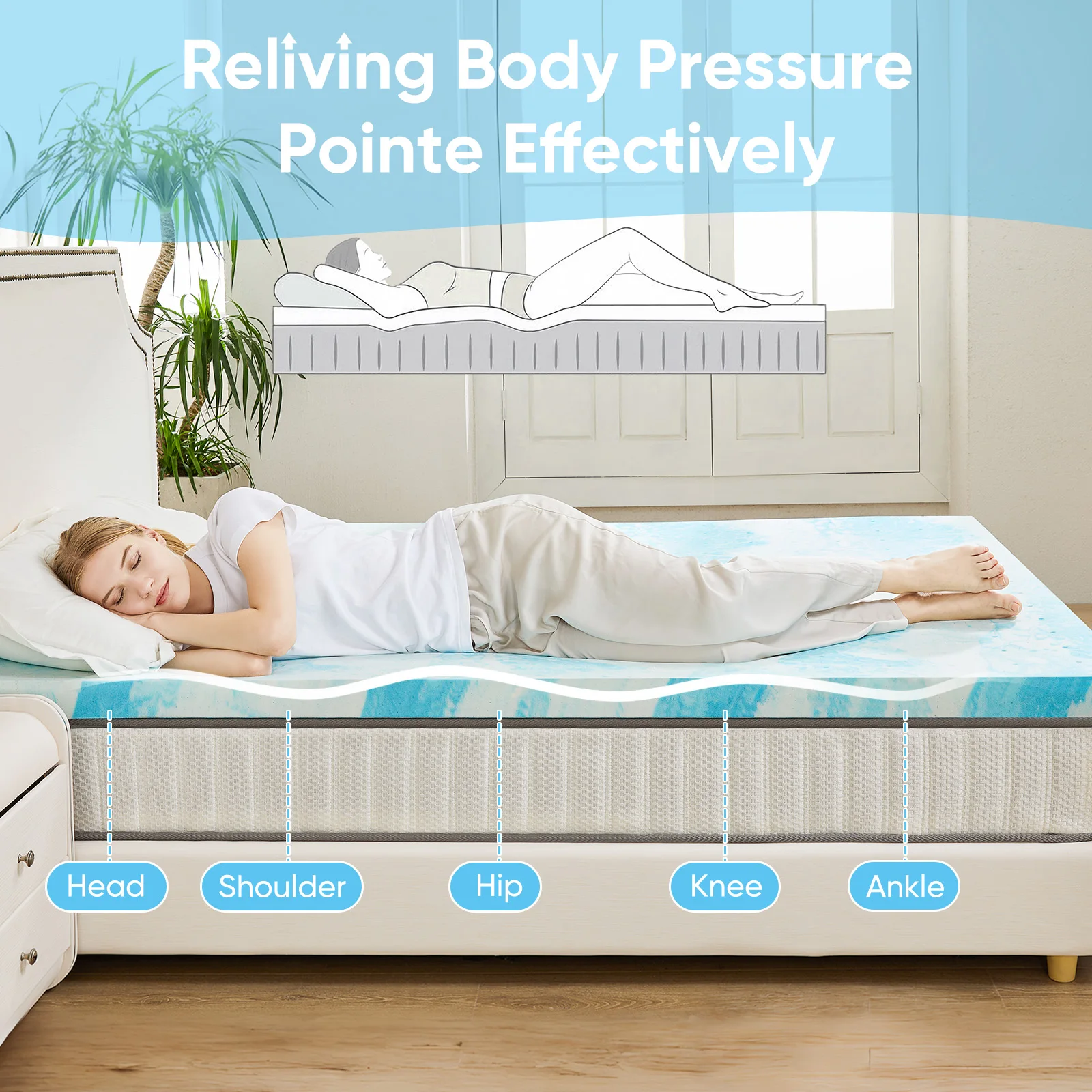 JHK 2 Inch Gel Memory Foam Mattress Topper Full Size Cooling Mattress Soft and Breathable Bed Topper School Bedroom Furniture - Image 2