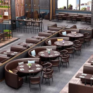Durable Industrial Wood Cafe Restaurant Furniture Bistro Table Set Canteen Booth Seating Sofa
