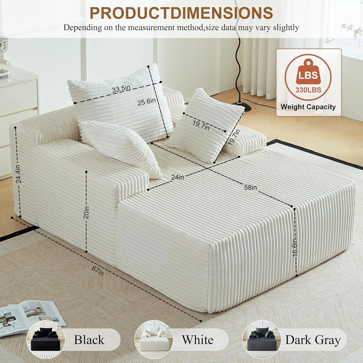 67 Inch Chaise Lounge Chair Indoor Oversized Upholstered Corduroy Sofa Bed Deep Seat Sleeper Couch Customized - Image 2