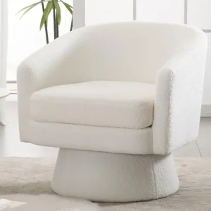 Modern White Swivel Sherpa Barrel Chair Cozy Round Arm Club Chair for Bedroom Living Room Waiting Area, Customized