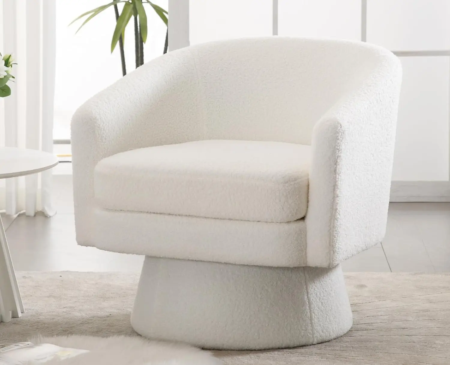 Modern White Swivel Sherpa Barrel Chair Cozy Round Arm Club Chair for Bedroom Living Room Waiting Area, Customized