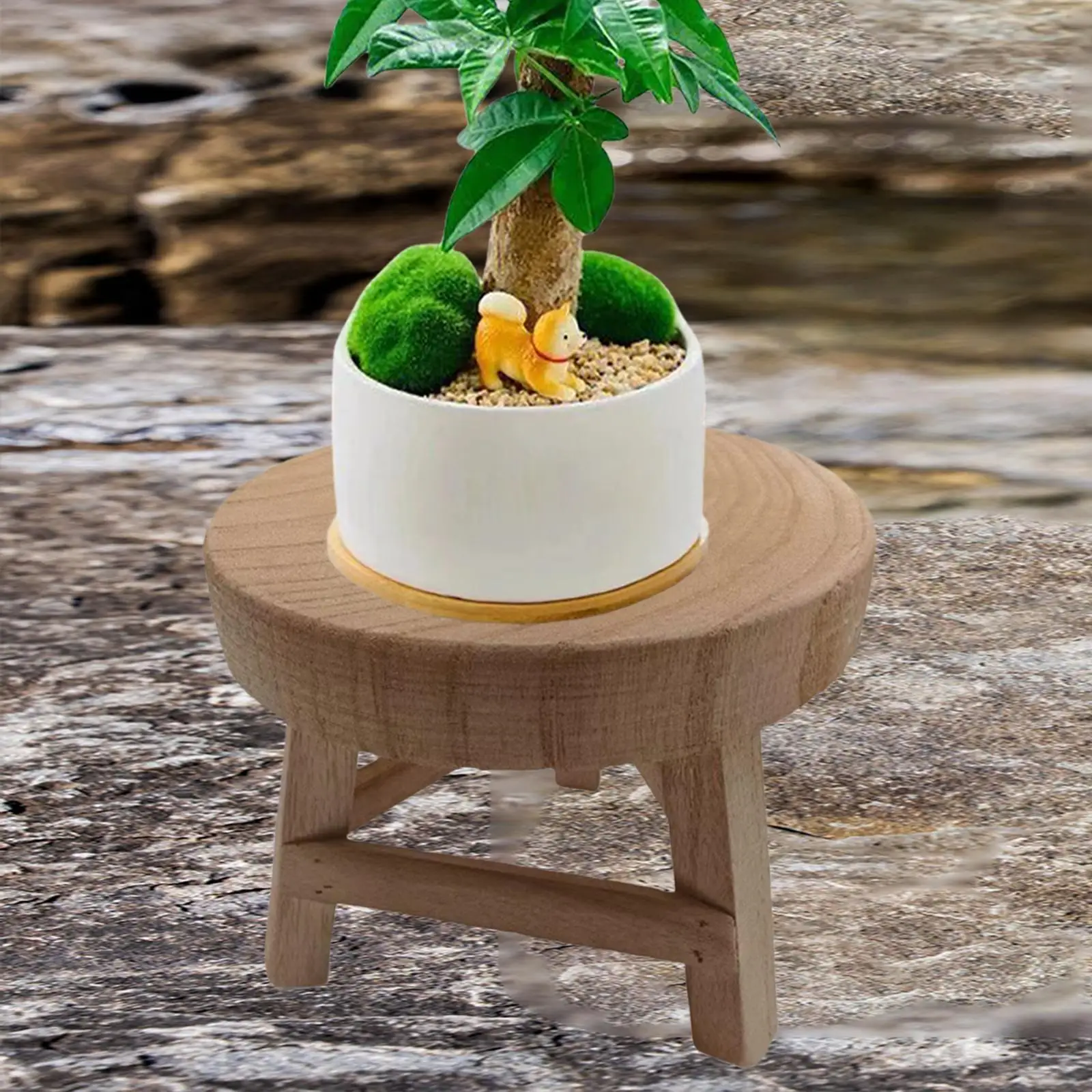 Wooden Stool for Plant Pedestal Rustic Display Stand Indoor Outdoor Plant Stool for Office Bonsai Garden Desktop Home Decoration - Image 3