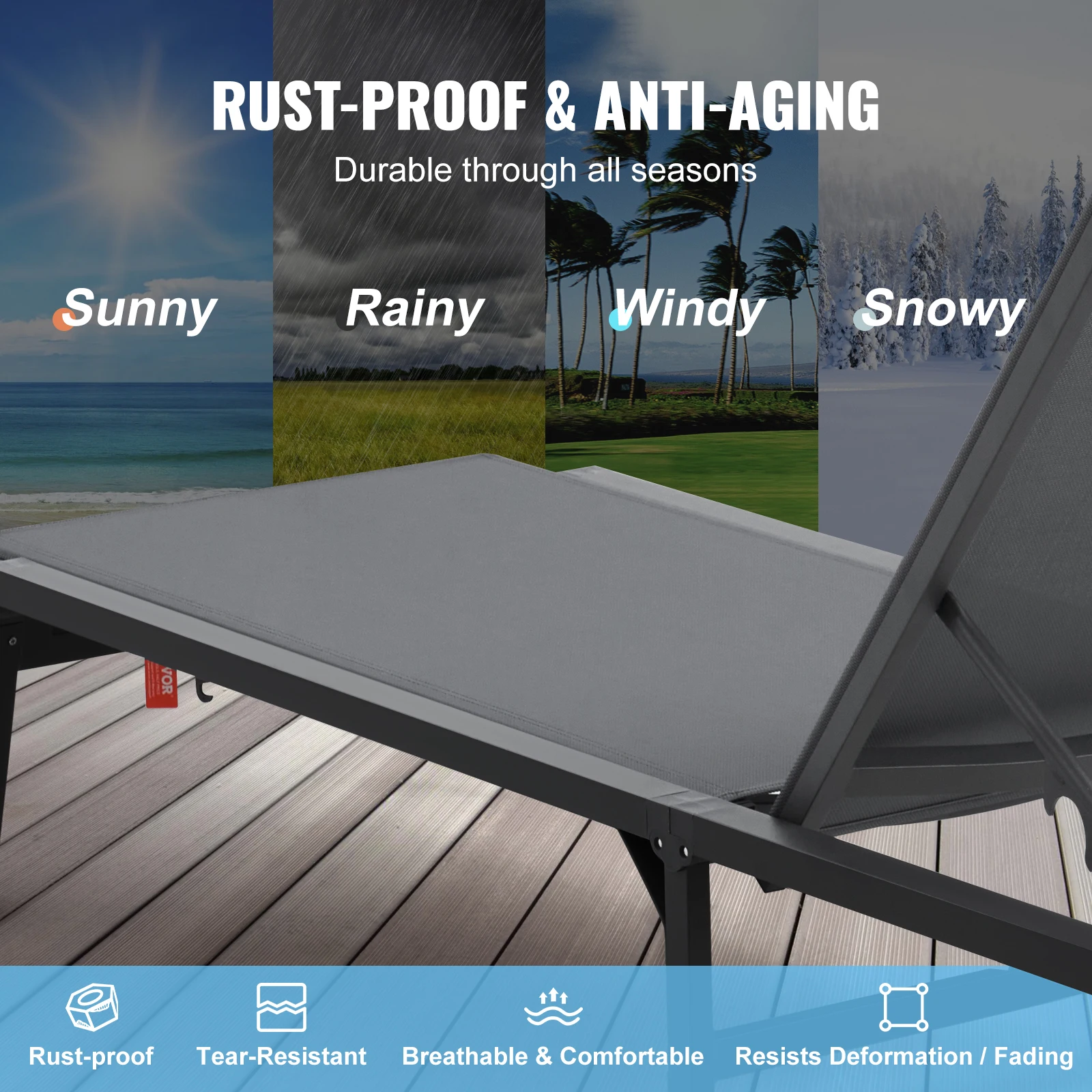 SucceBuy Chaise Lounge Chair Outdoor Aluminum Patio LoungeFolding Pool Lounge Recliner Full Flat for Patio Beach Pool Dark Grey - Image 3